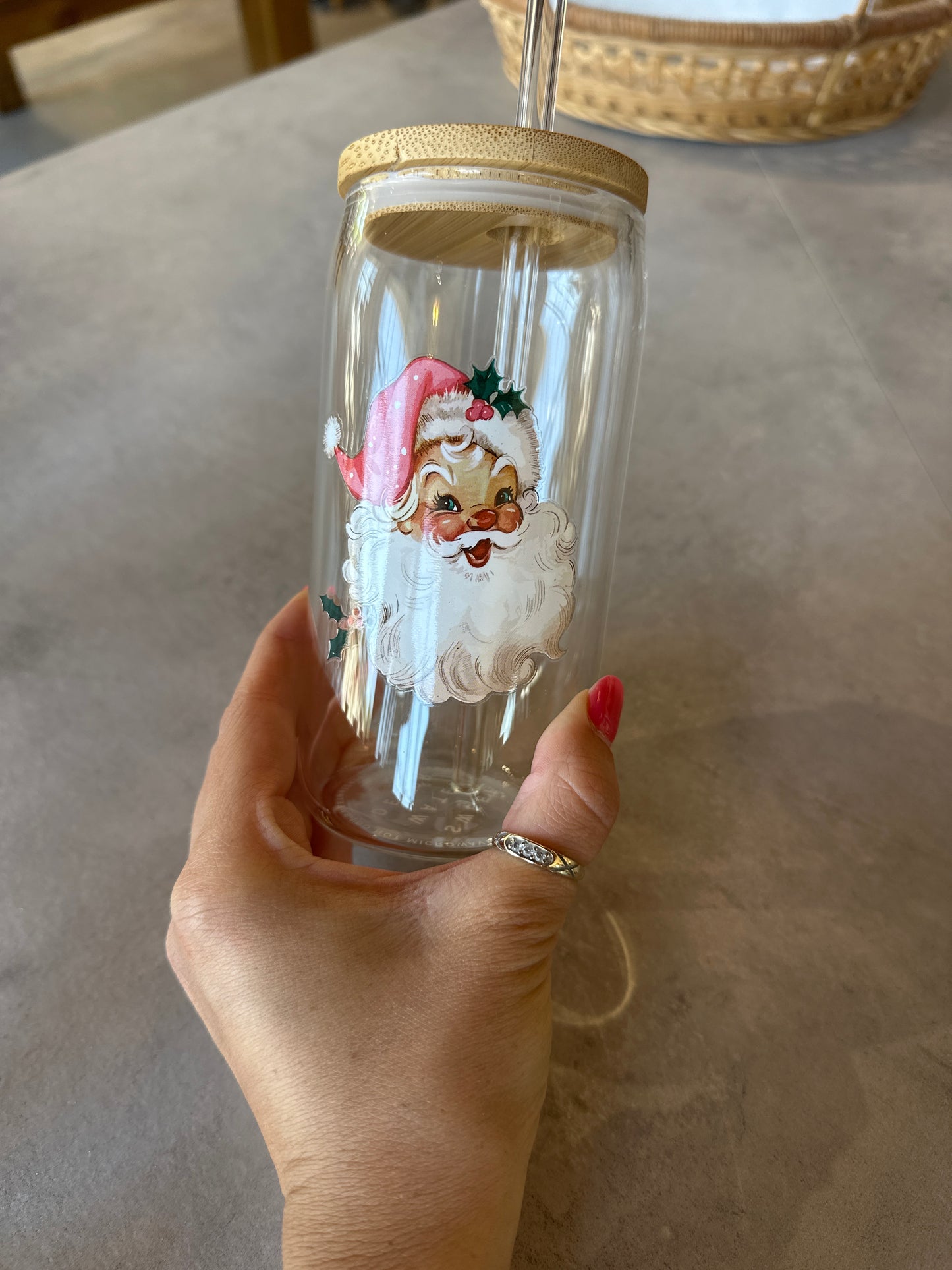 santa glass cup