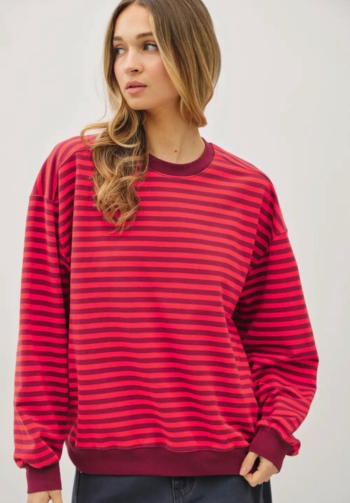 burgundy striped pullover
