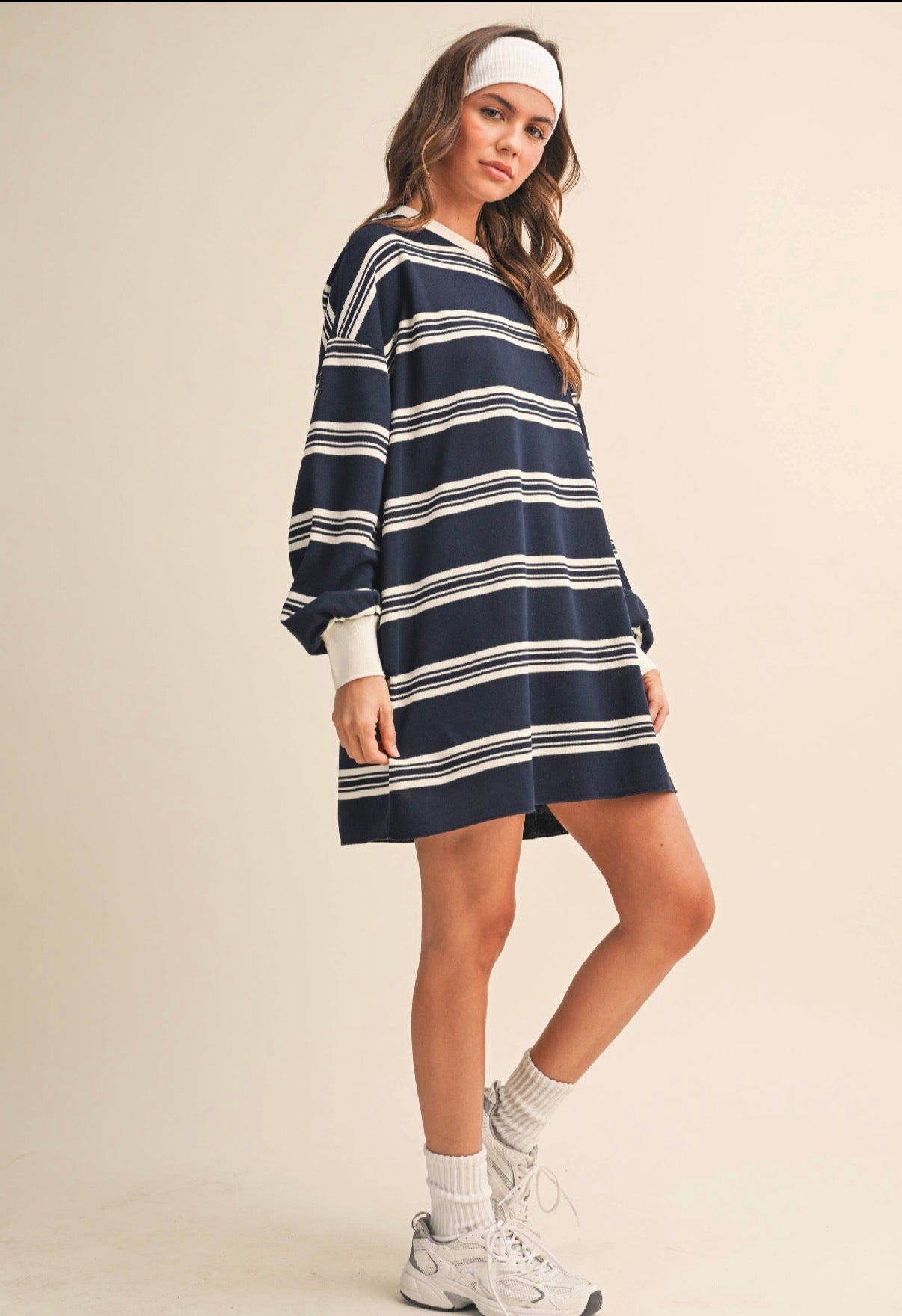 striped long sleeve dress