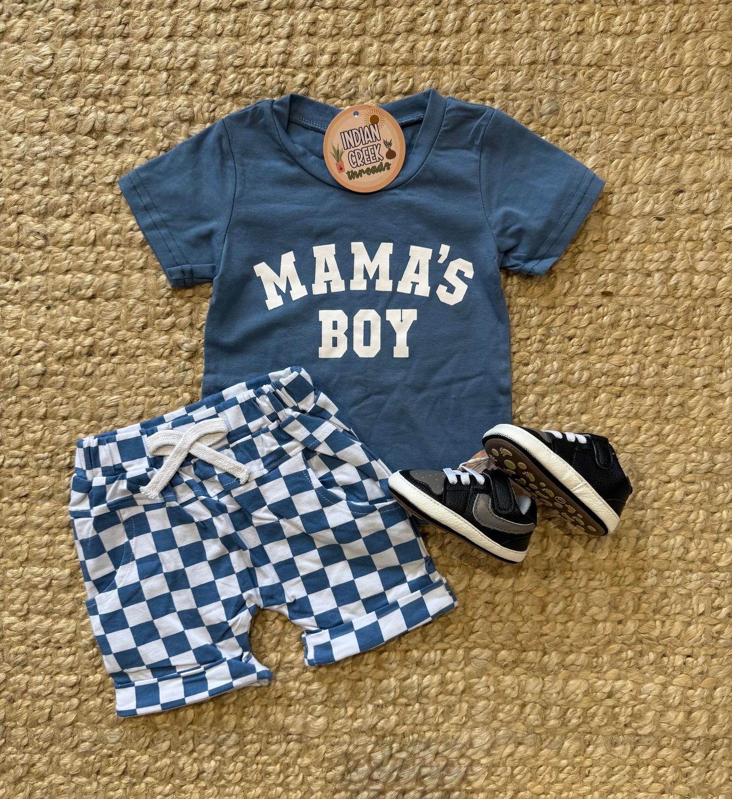 Mama's Boy Blue Check 2pc Shorts Set