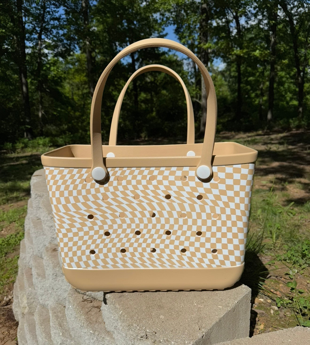 Tan Check Large Beach Bag