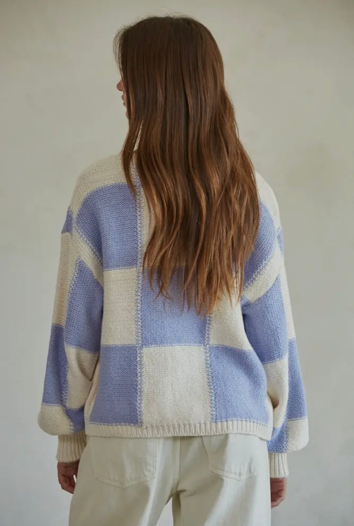 checkered lavender sweater