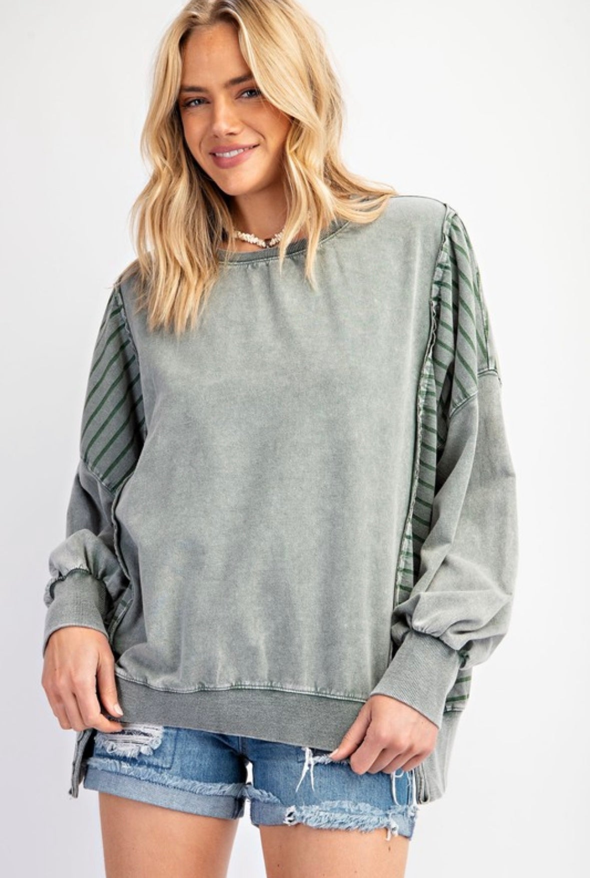 sage stripe pullover