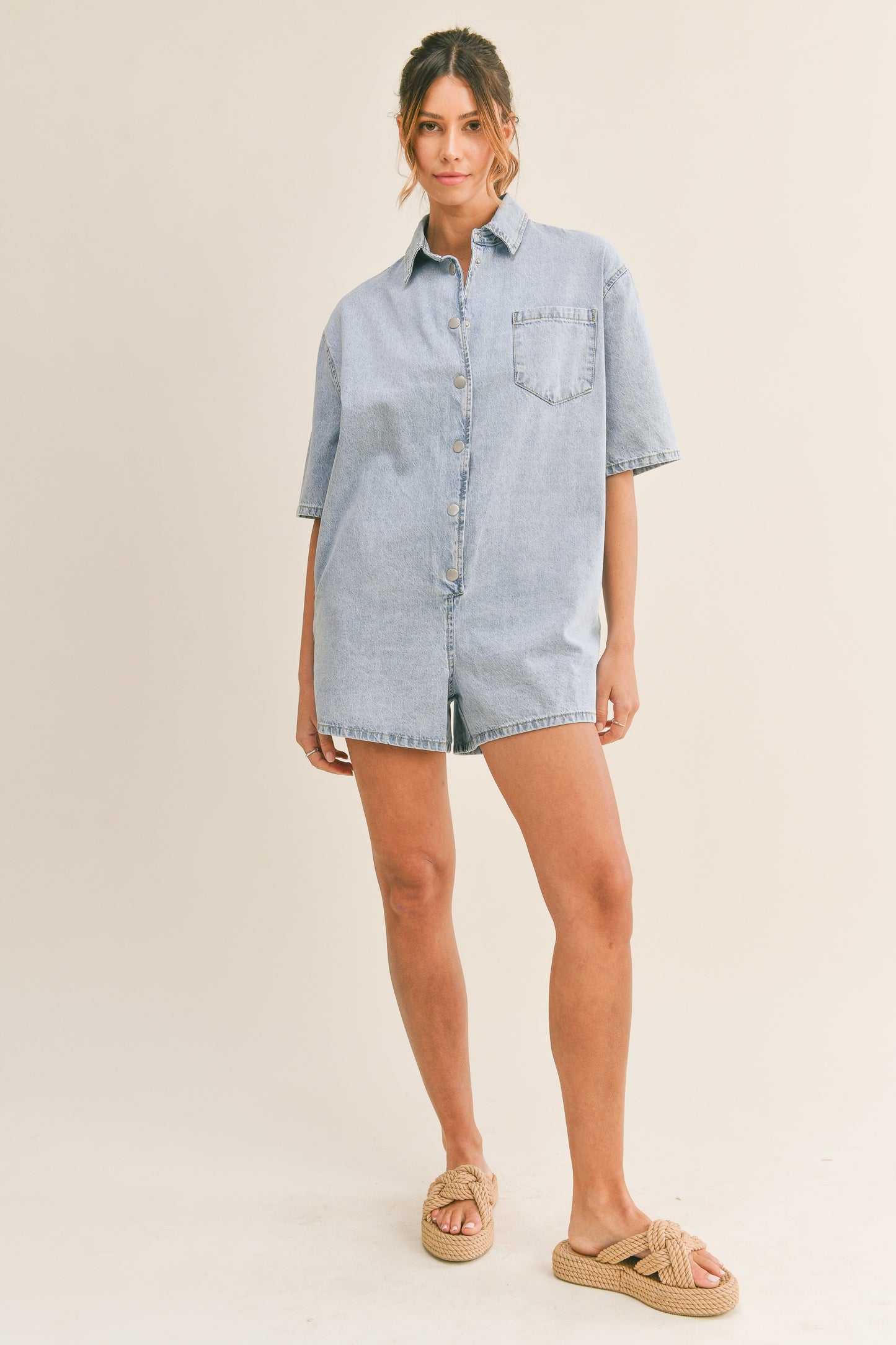 denim shirt romper