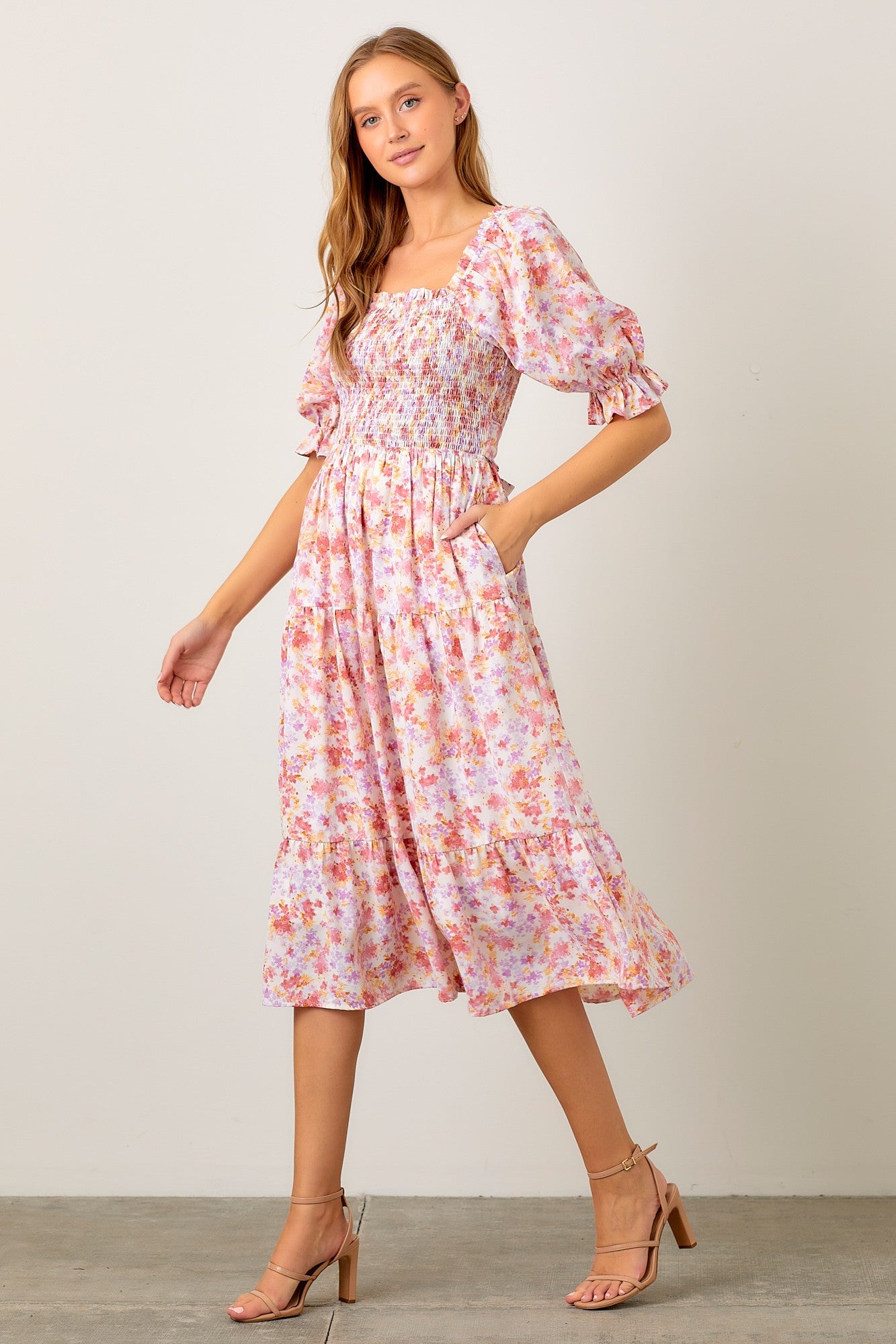 pink floral smoked dress