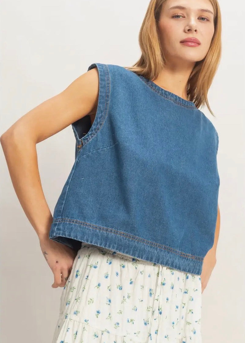 sleeveless denim top