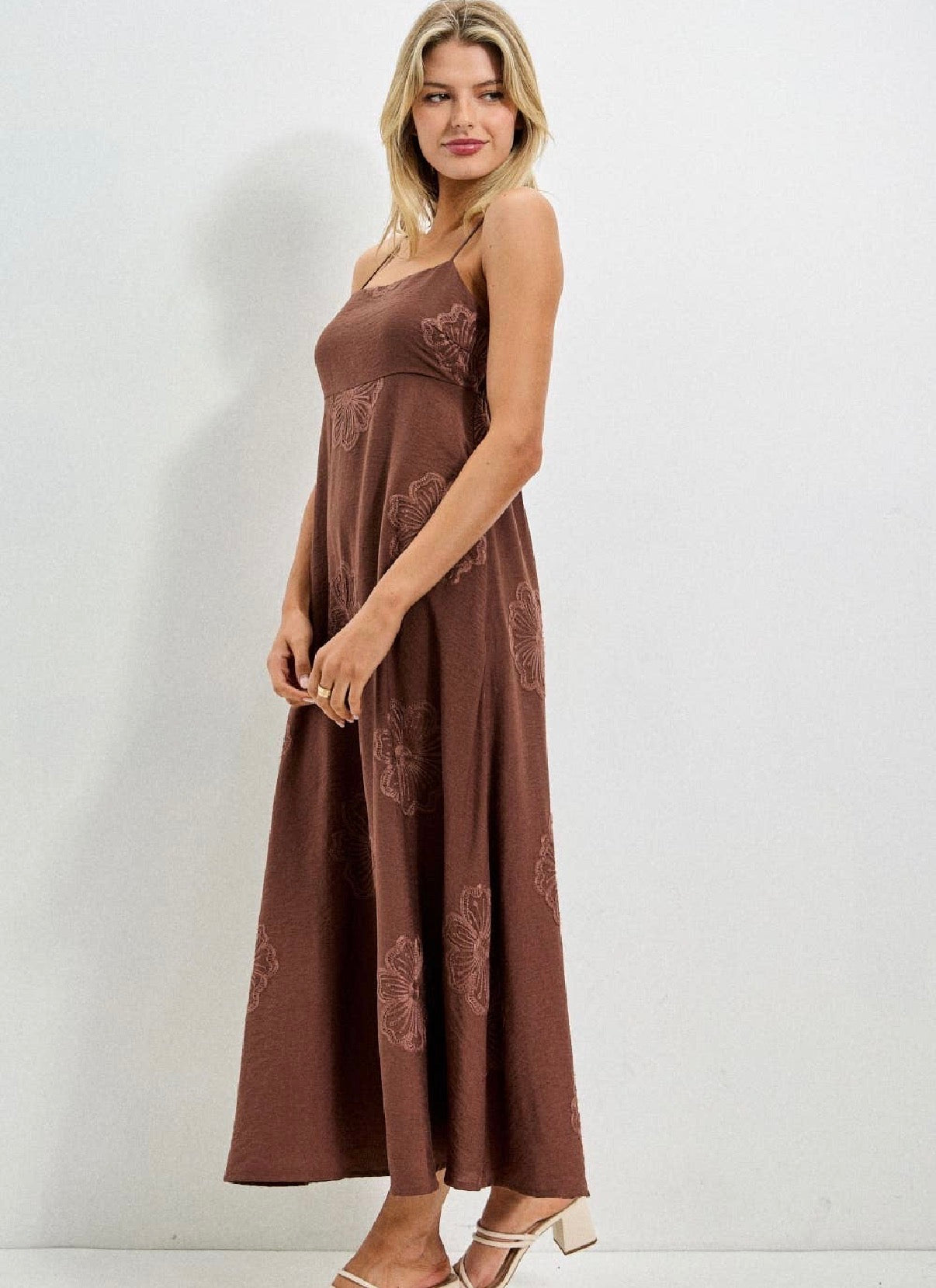 mocha embroidered maxi dress