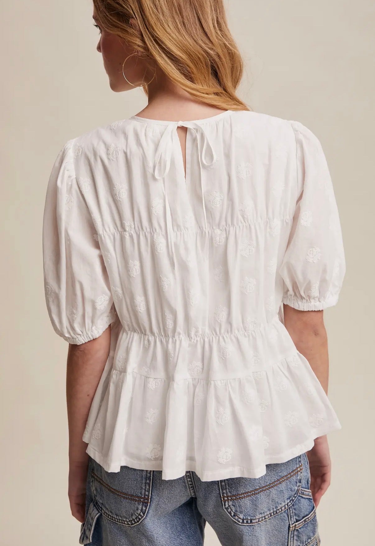 white floral blouse