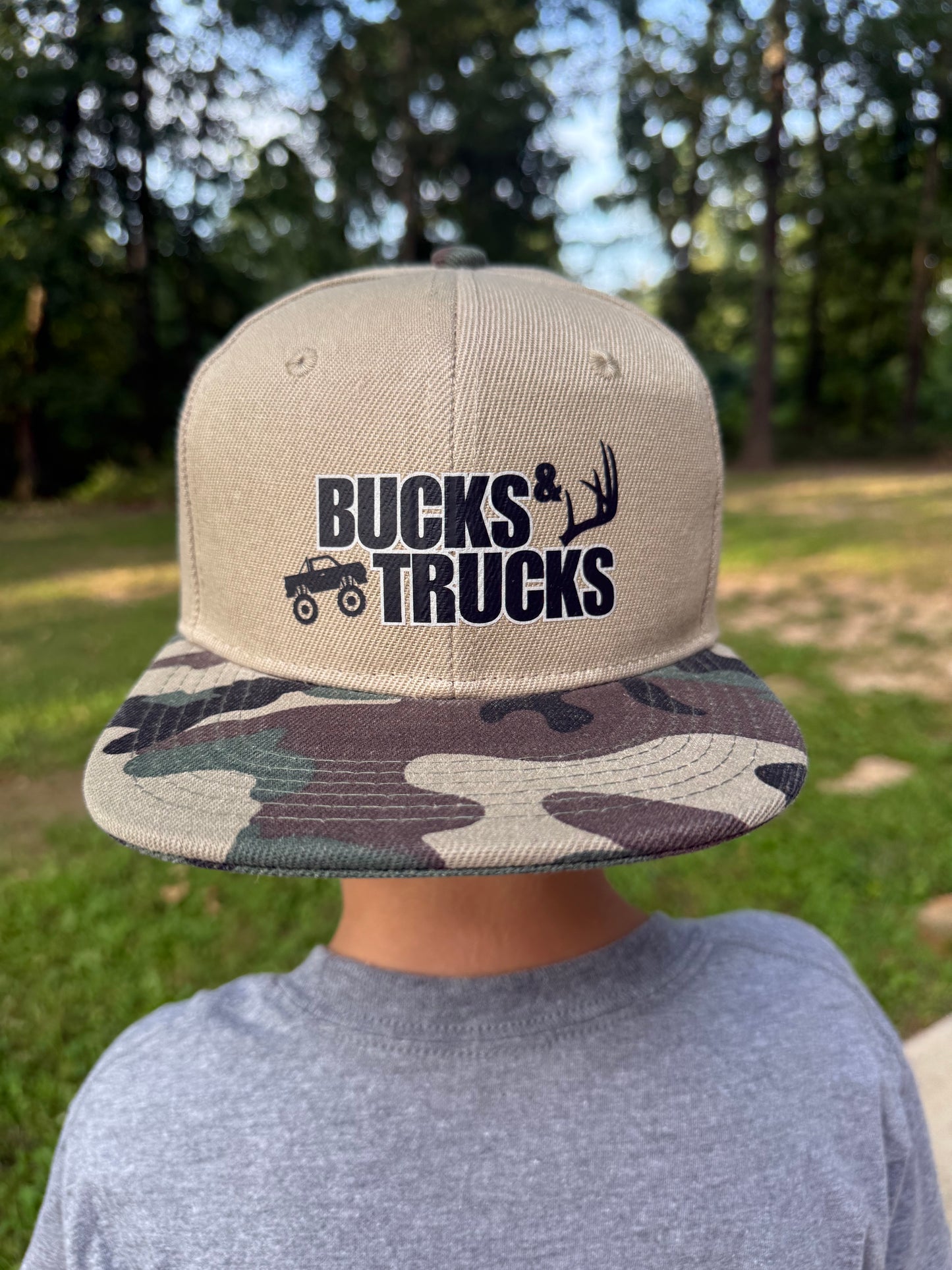 Youth Bucks & Trucks Tan/Camo Hat