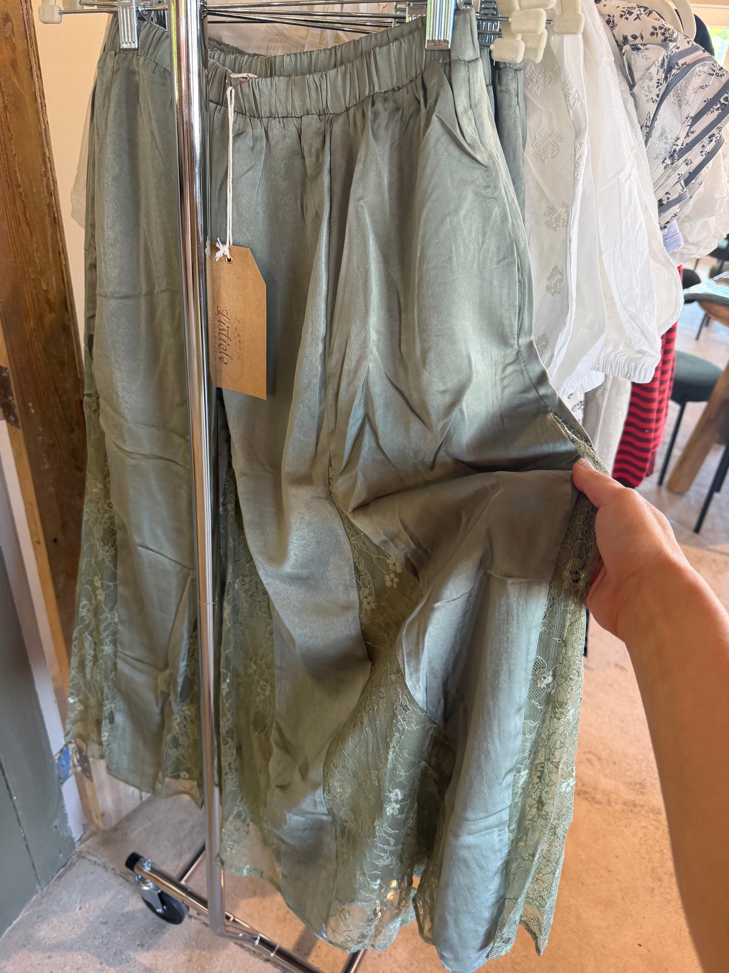 olive silk skirt