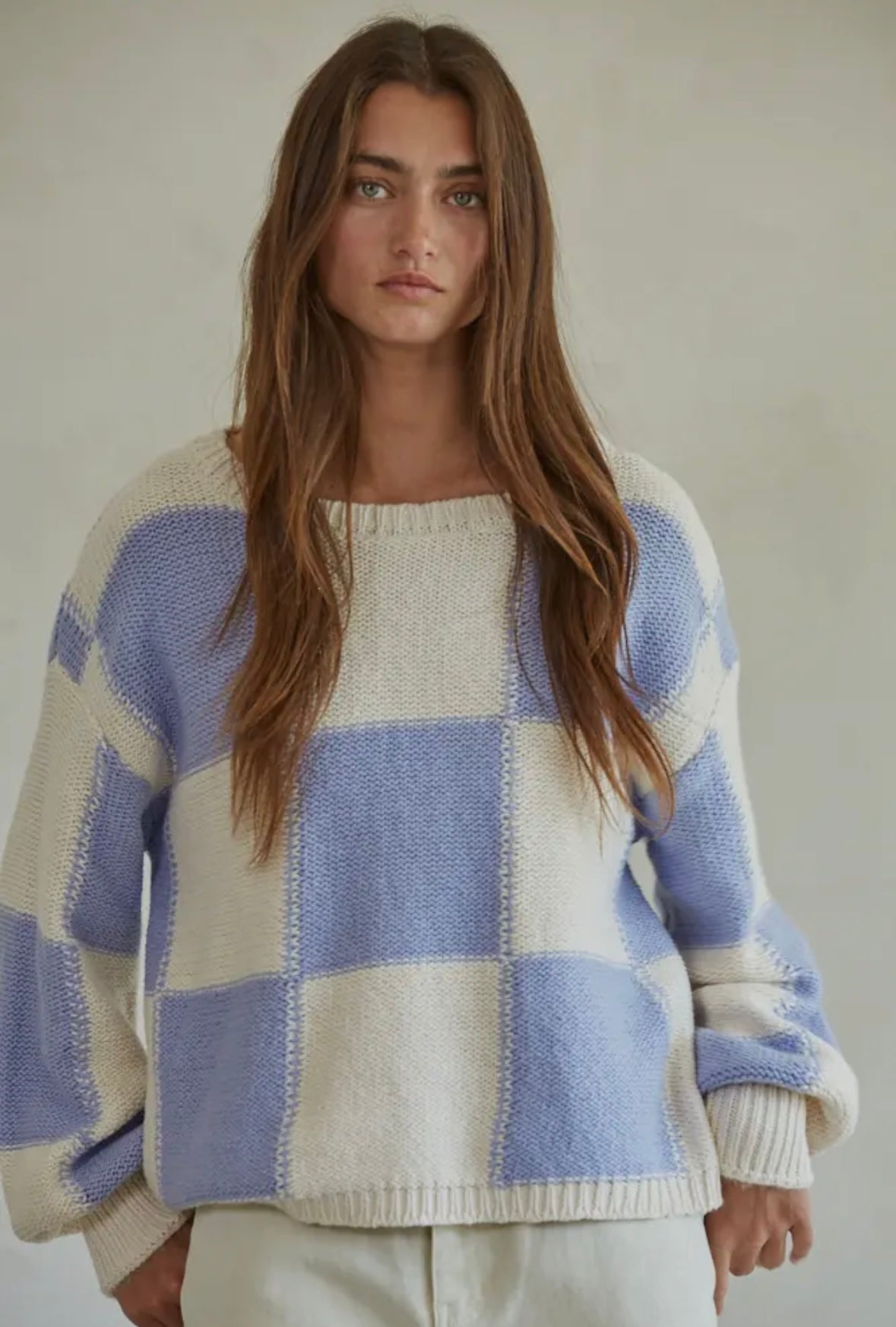 checkered lavender sweater