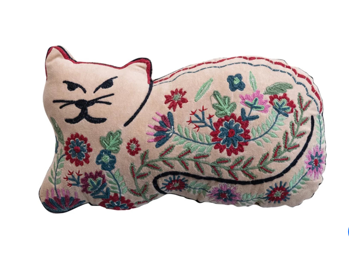 Embroidered Cat Pillow
