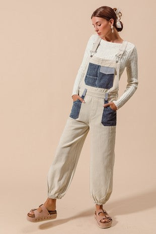 oatmeal/denim overalls