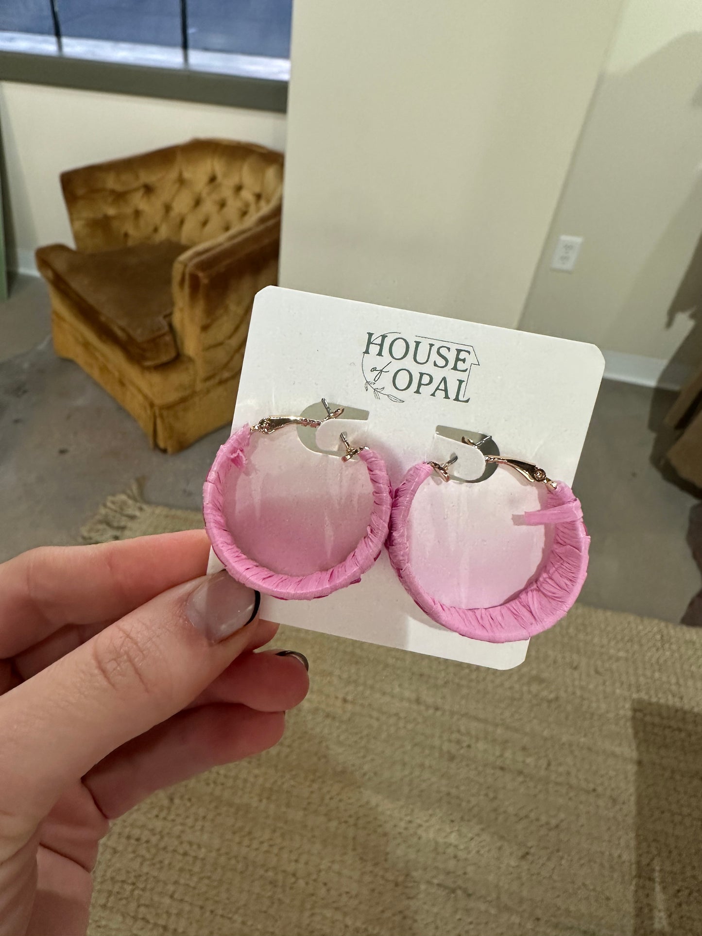 Pink Checkered Earrings