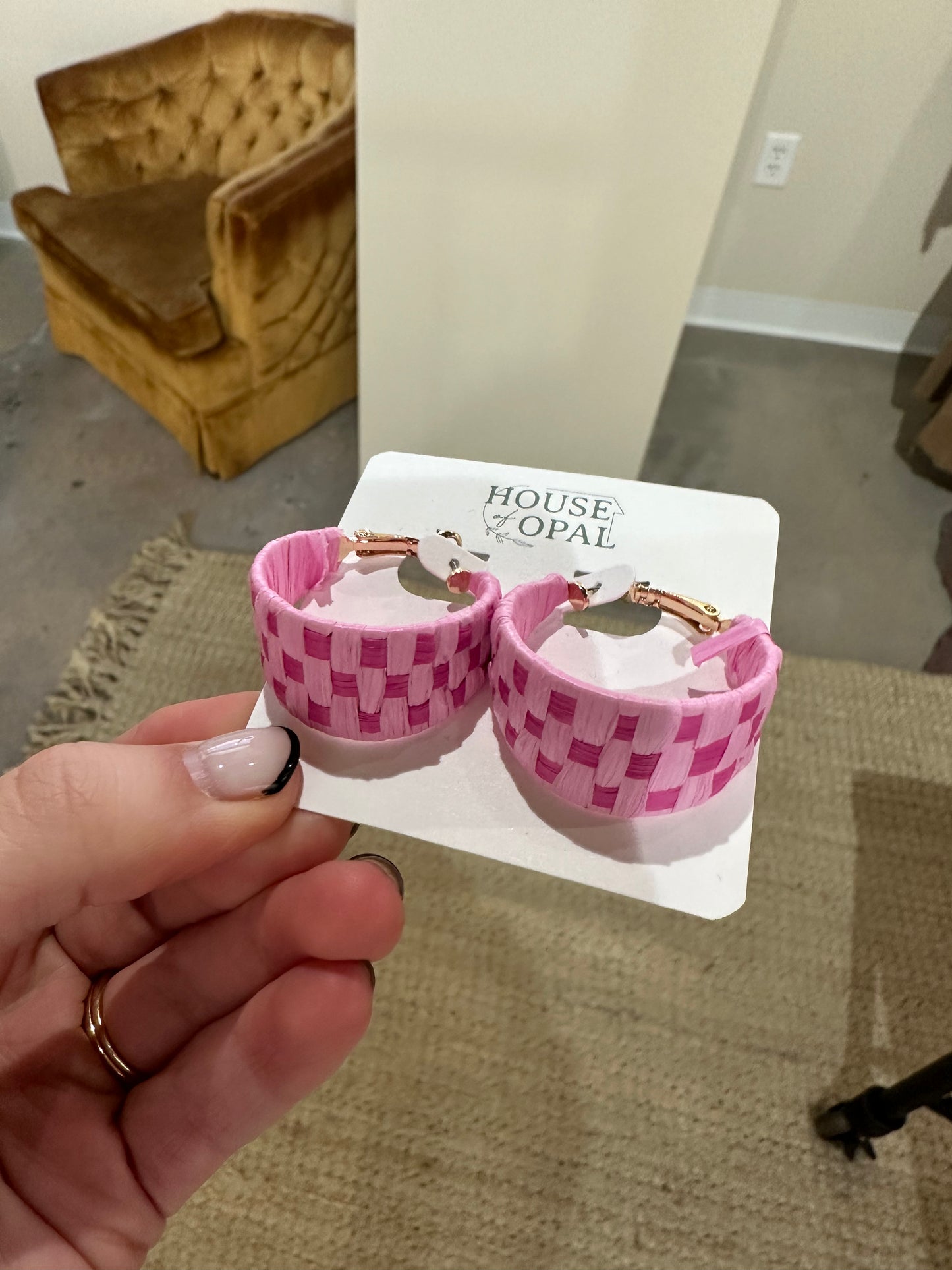 Pink Checkered Earrings