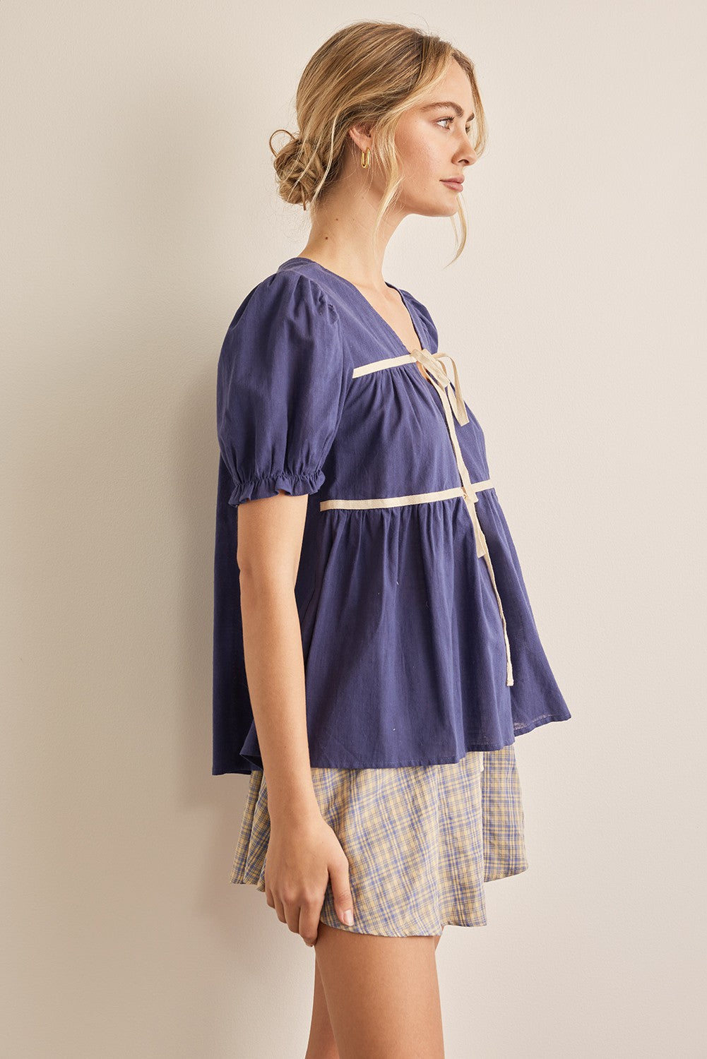 Navy Bow Blouse