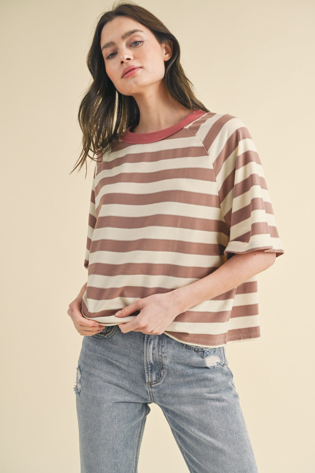 mocha stripes top