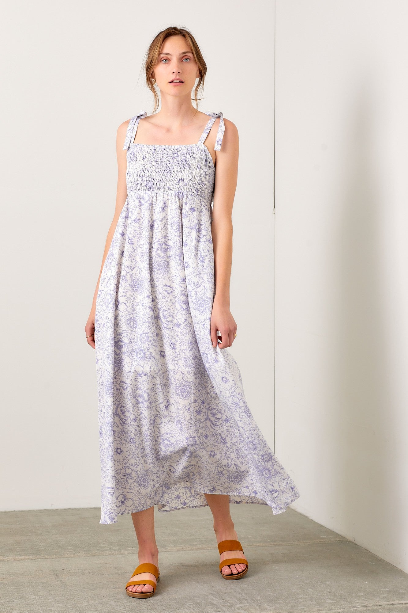 blue floral tie dress