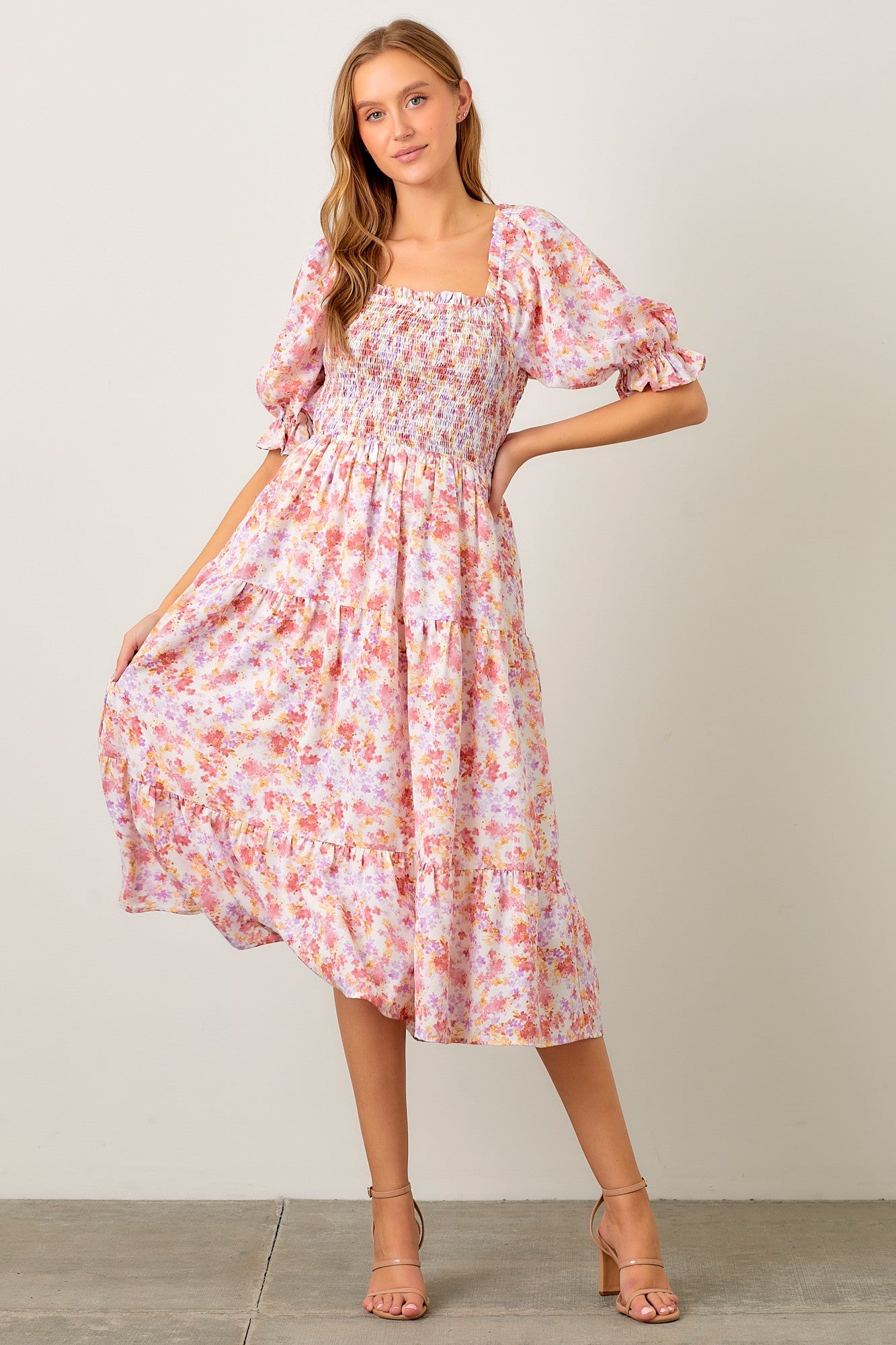 pink floral smoked dress