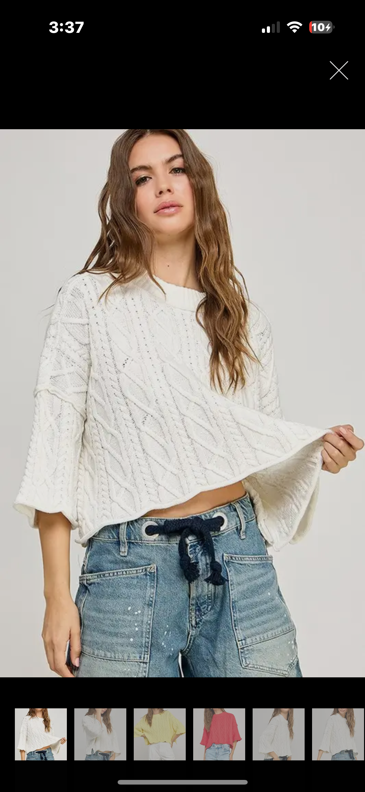 white cable knit sweater