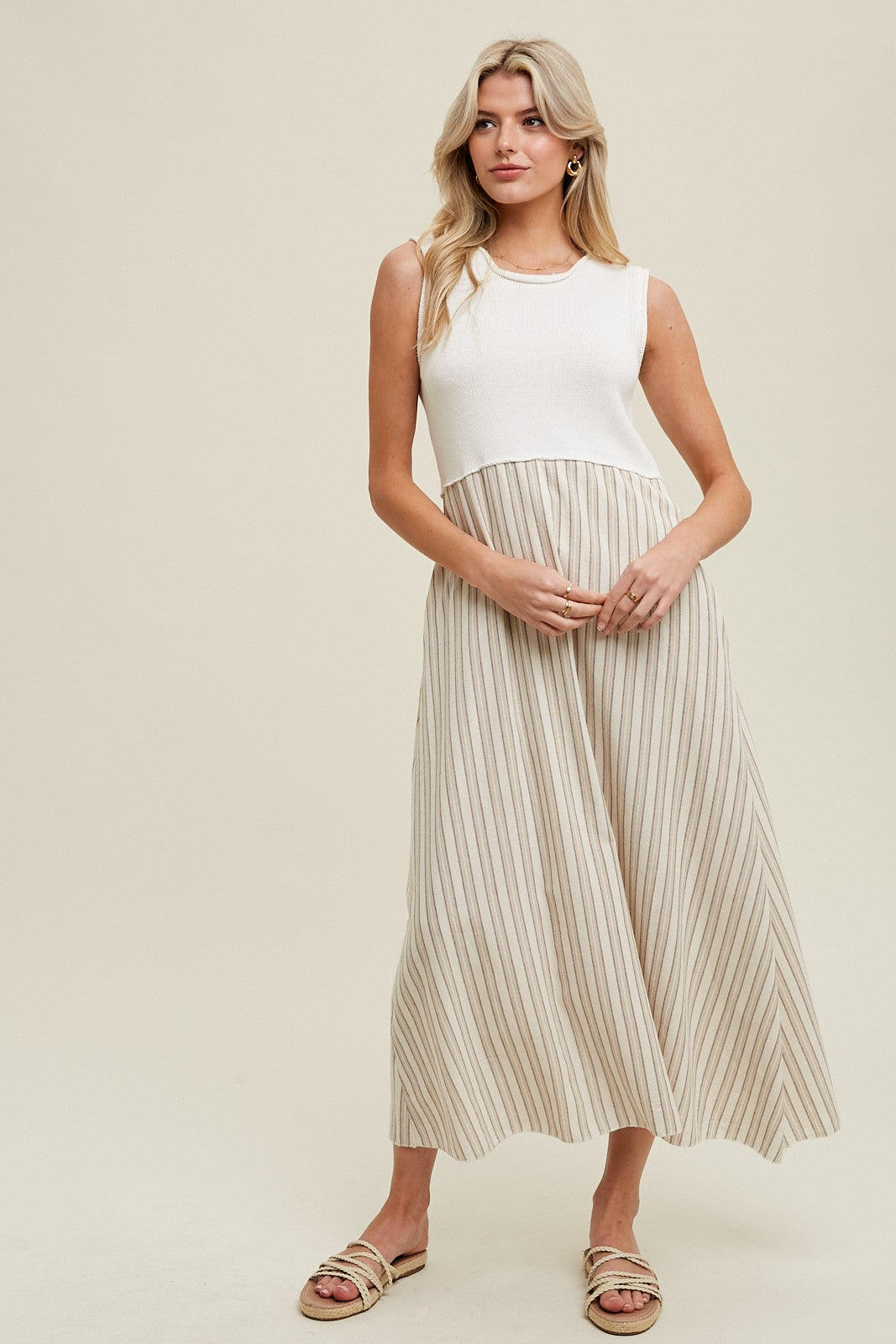 striped taupe dress
