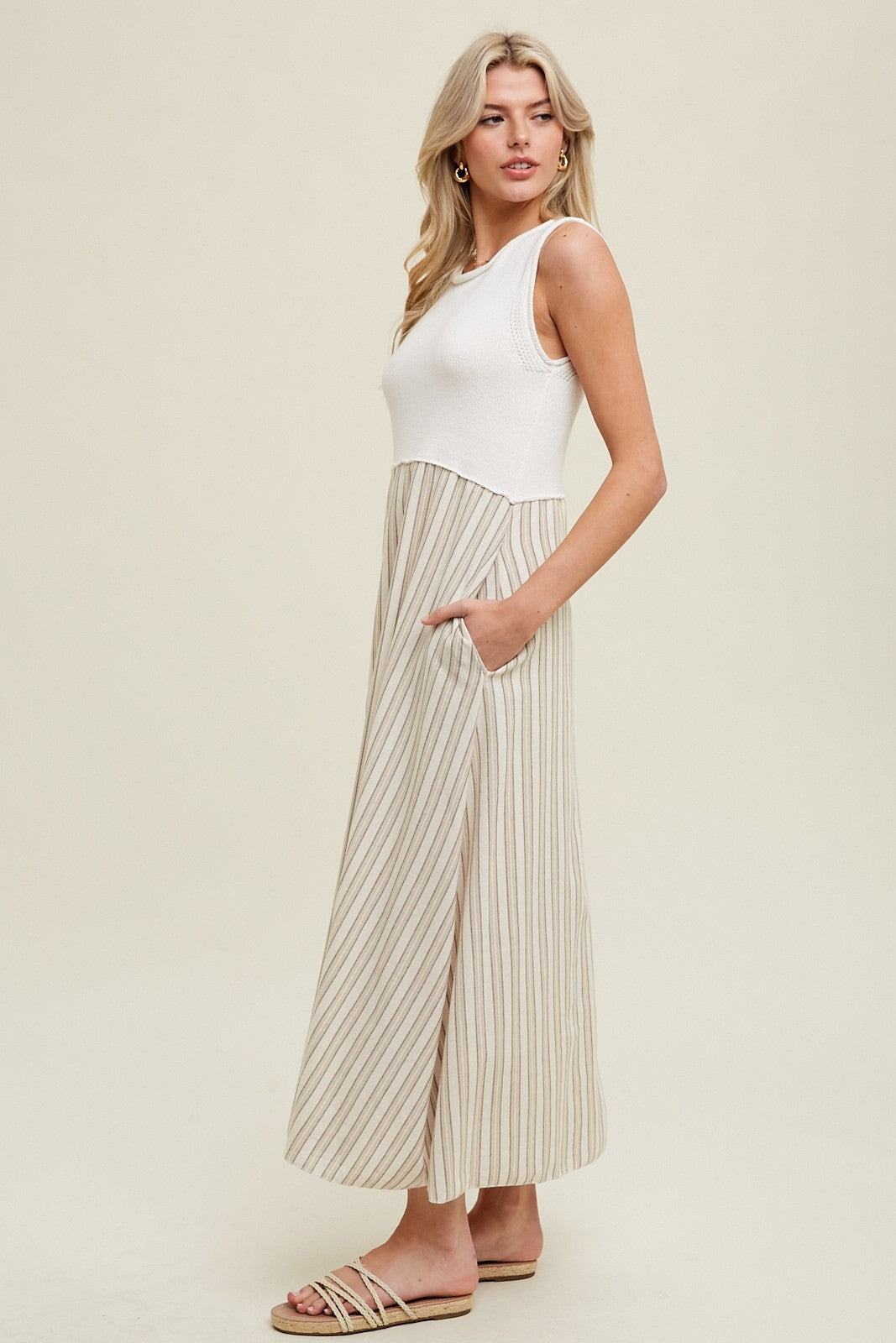 striped taupe dress