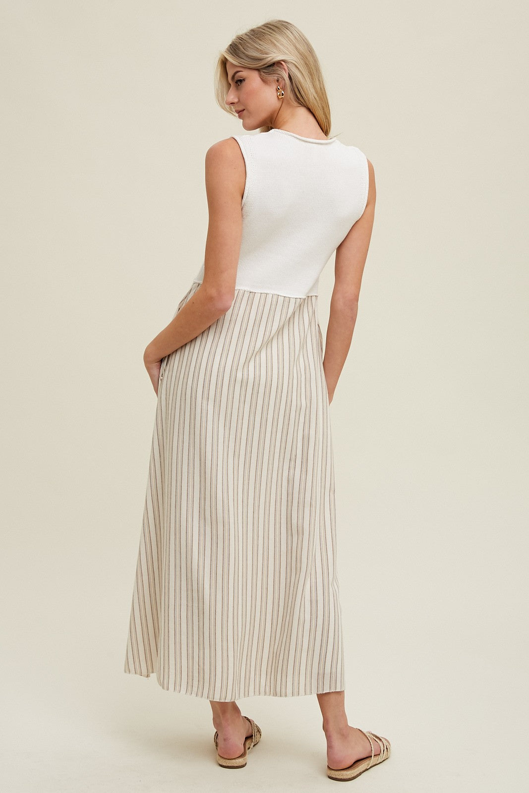 striped taupe dress