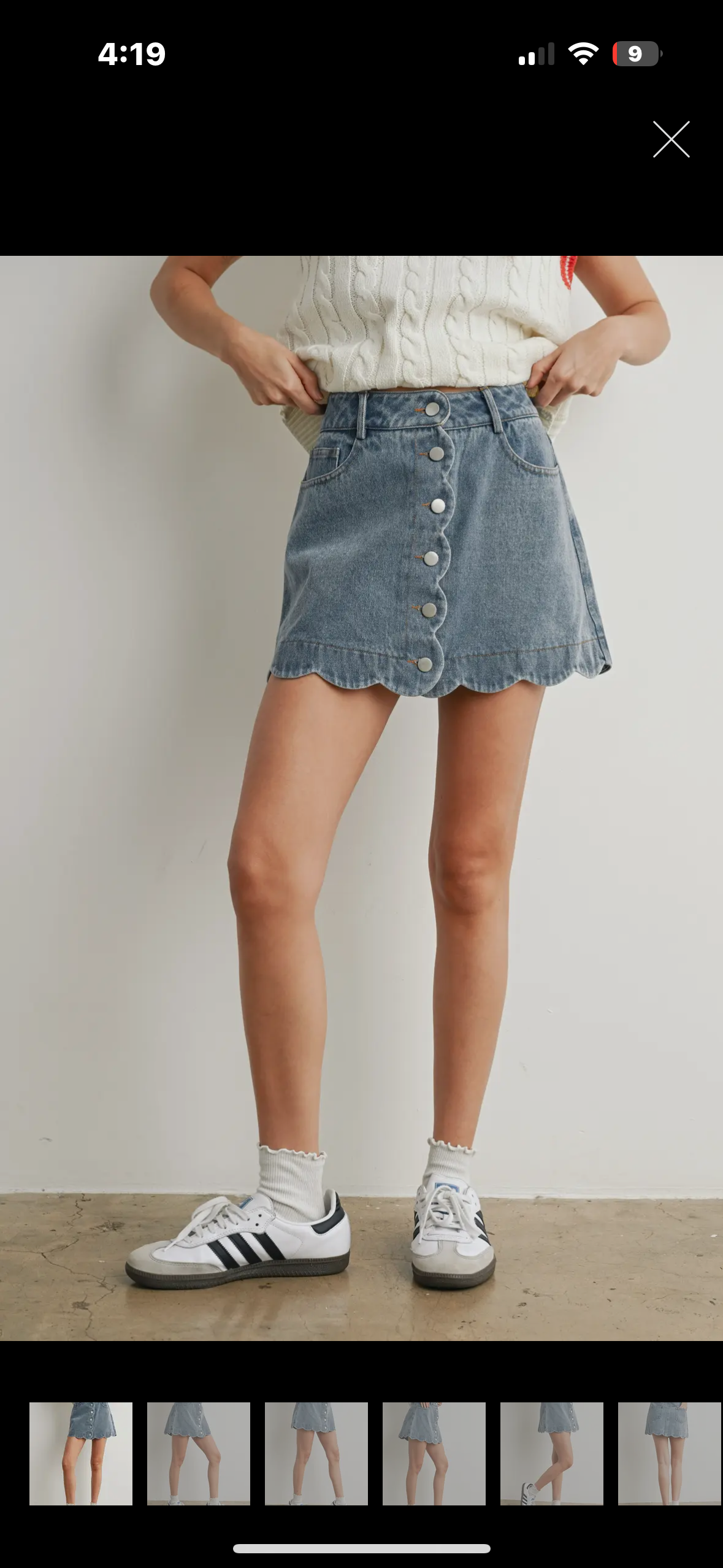 scallop denim skirt