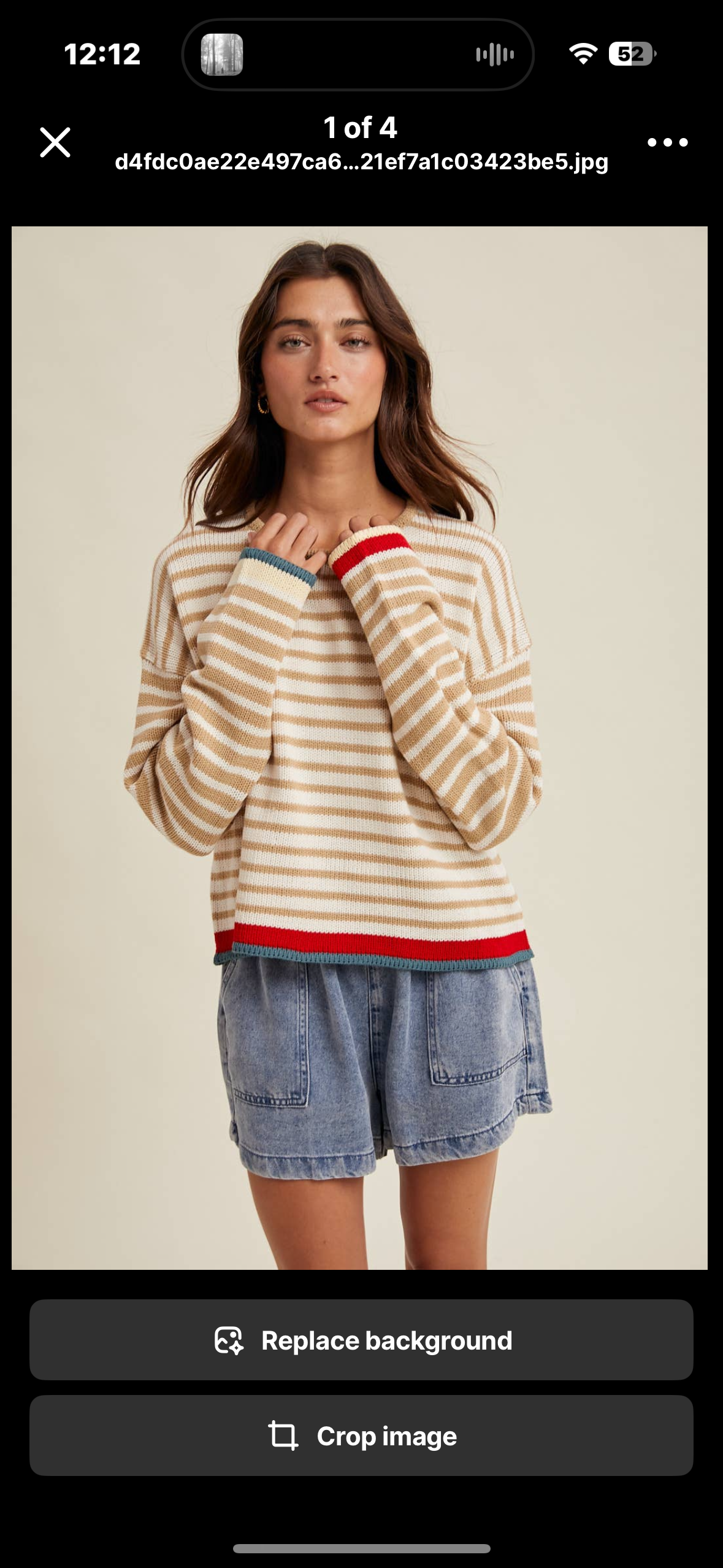 red and taupe striped sweater