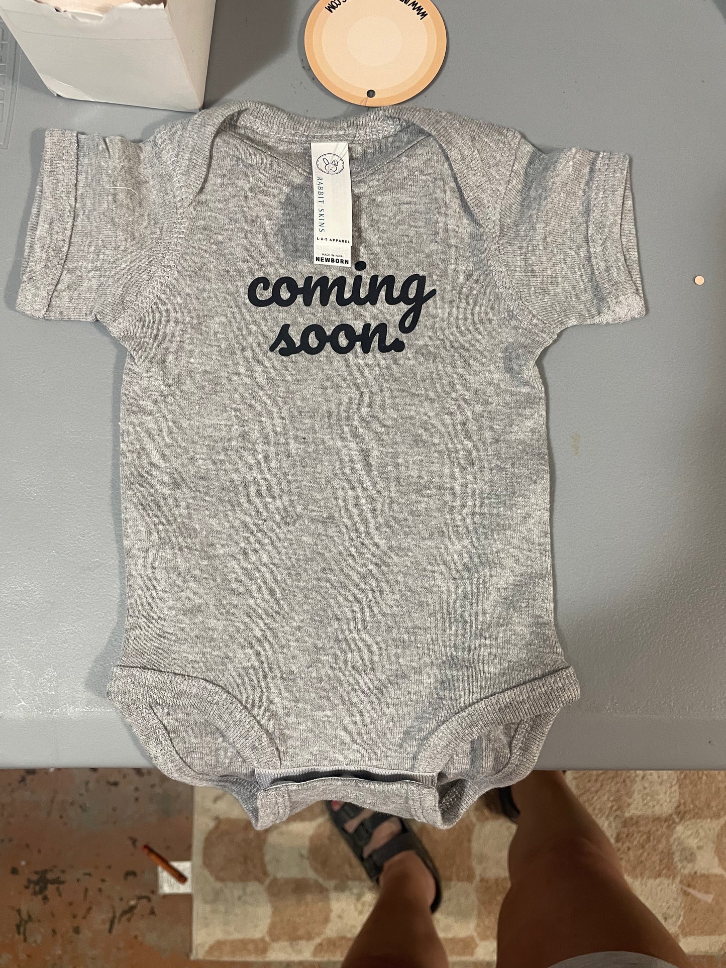 Coming Soon Gray Onesie