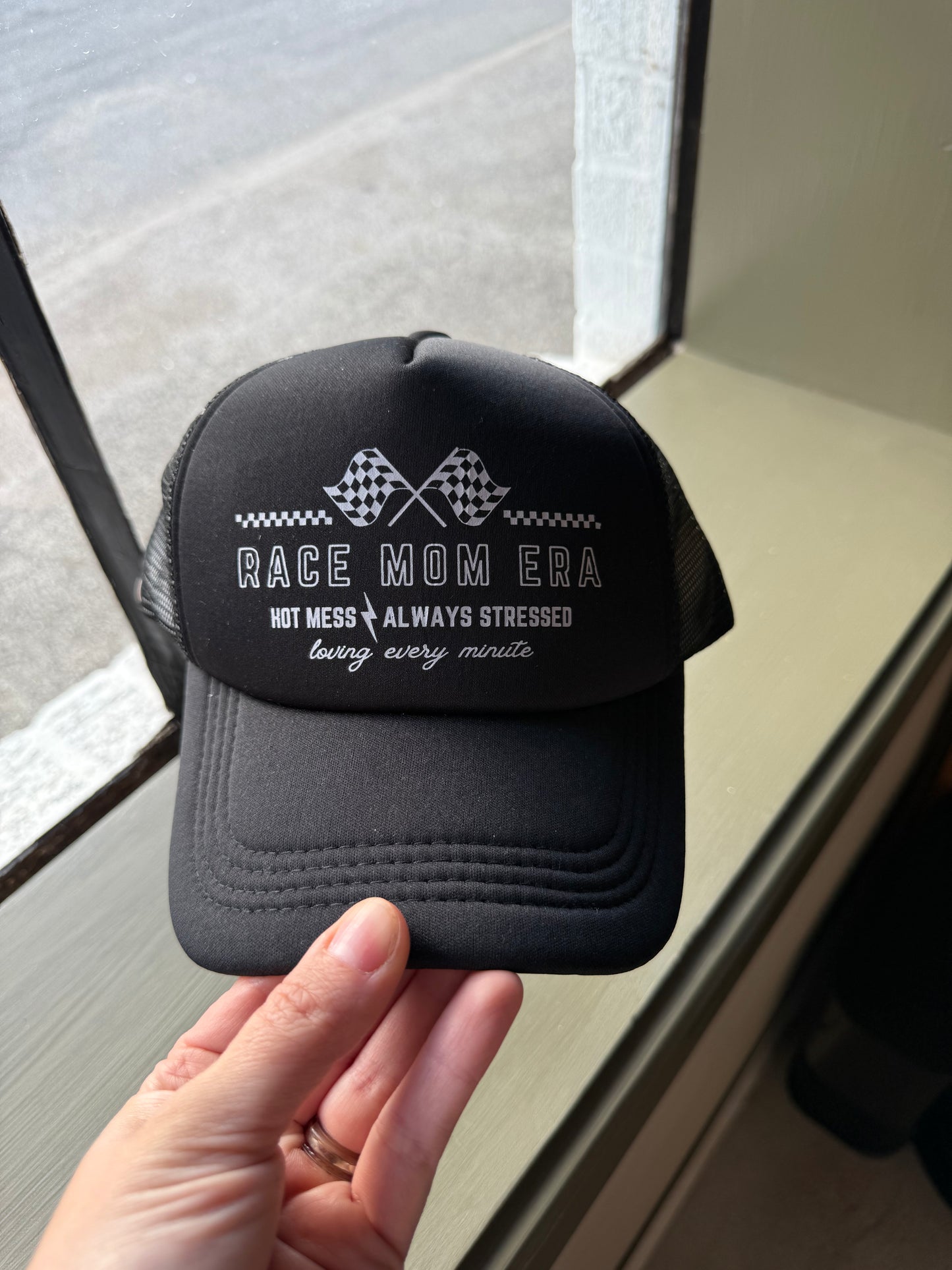 Race Mom Era Black Trucker Hat