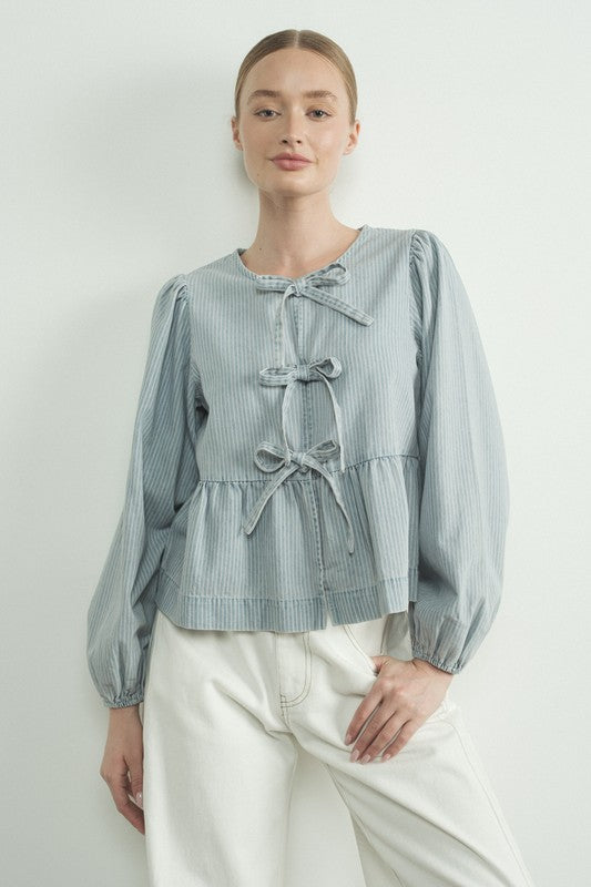 striped denim tie top