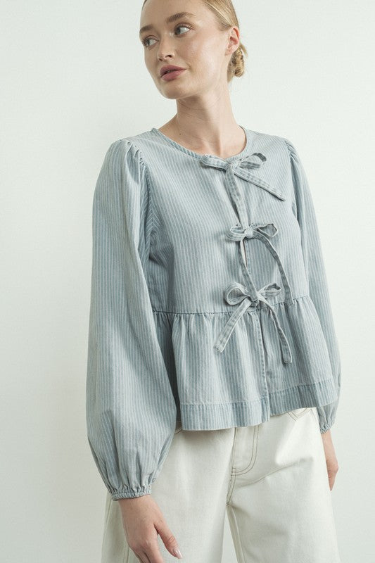 striped denim tie top