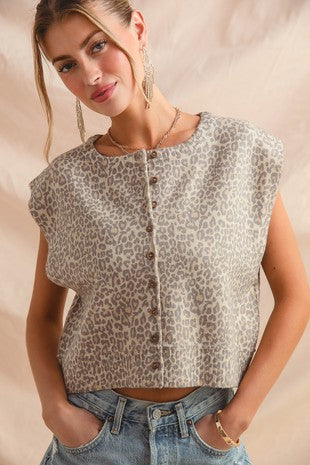 leopard button up vest