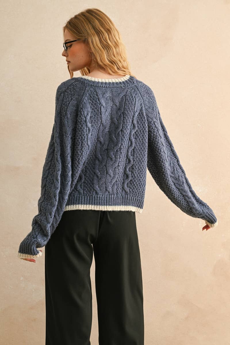 navy cable knit cardigan